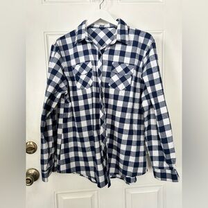 Classic Navy and White Plaid Button Down Shirt